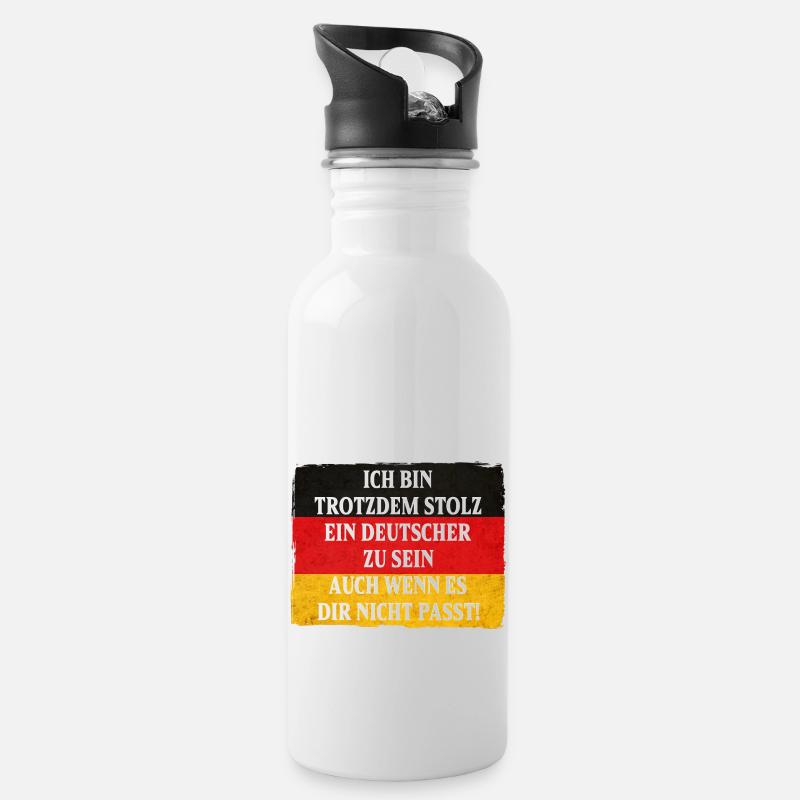 Ich bin trotzdem stolz ein Deutscher zu sein - Trinkflasche mit integriertem Trinkhalm - Weiß