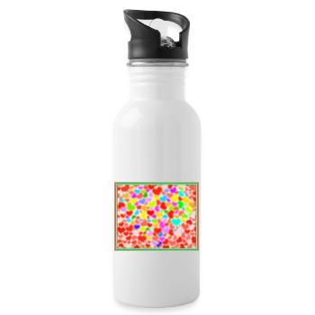 Bunte Herzen - Trinkflasche mit integriertem Trinkhalm - Weiß - Rechts