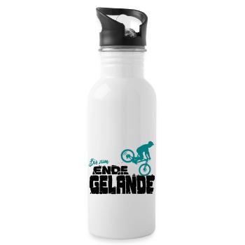 Bis zum Ende Gelände - MTB Stoppie witzig lustig - Trinkflasche mit integriertem Trinkhalm - Weiß - Rechts