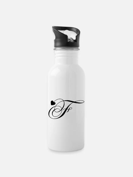 Lettre f calligraphie cœur - Gourde avec paille intégrée - blanc