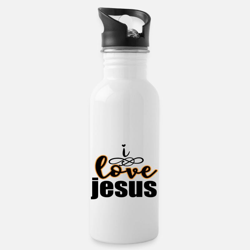 I love jesus - Trinkflasche mit integriertem Trinkhalm - Weiß