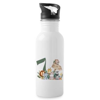 7e anniversaire personnalisé safari - Gourde avec paille intégrée - blanc - Droite