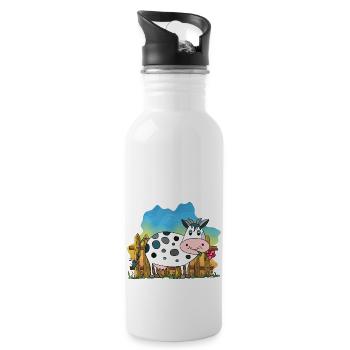 Kuh - Trinkflasche mit integriertem Trinkhalm - Weiß - Rechts