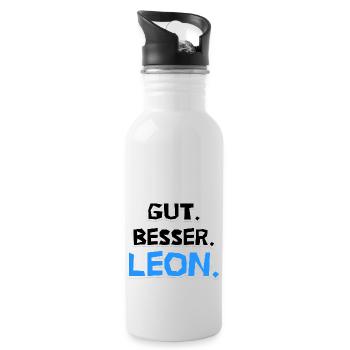 Gut. Besser. Leon. - Trinkflasche mit integriertem Trinkhalm - Weiß - Rechts