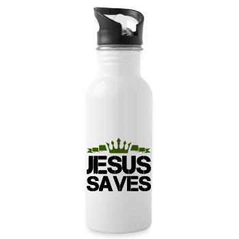 jesus saves - Trinkflasche mit integriertem Trinkhalm - Weiß - Rechts