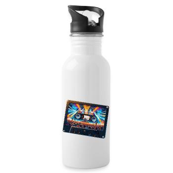 Vintage cassette with concert depiction - Water bottle with straw - white - Right