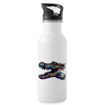 Alligator, Crocodile - Water bottle with straw - white - Right