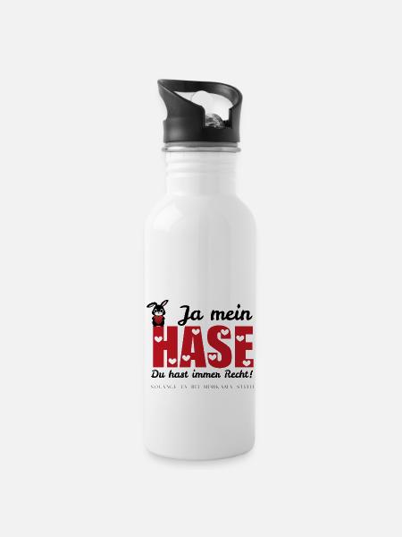 Mimikama Ja mein Hase, du hast immer Recht - Trinkflasche mit integriertem Trinkhalm - Weiß