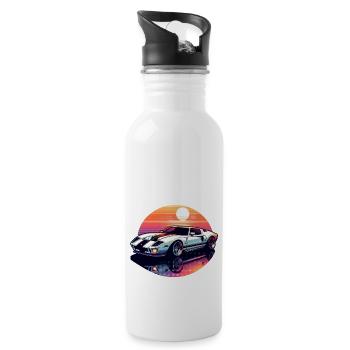 Oldtimer Sonnenuntergang - Trinkflasche mit integriertem Trinkhalm - Weiß - Rechts