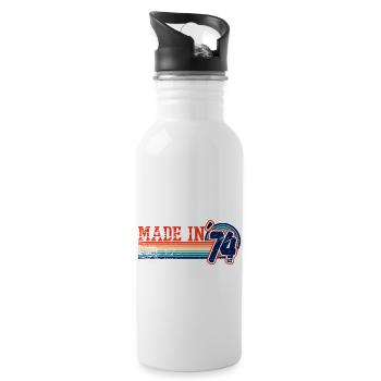 Made in 1974 - Fünfzig Jahre Geburtstagsgeschenk - Trinkflasche mit integriertem Trinkhalm - Weiß - Rechts