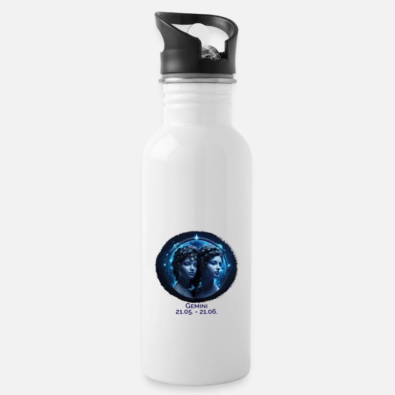 Sternzeichen Zwilling F Datum - Trinkflasche mit integriertem Trinkhalm - Weiß