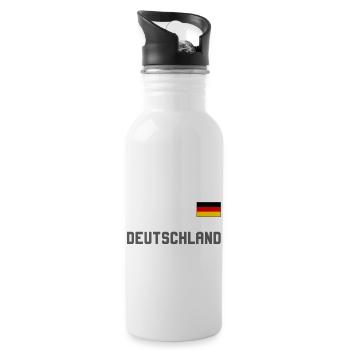 Deutschland Trikot Look mit Fahne Flagge auf Brust - Trinkflasche mit integriertem Trinkhalm - Weiß - Rechts