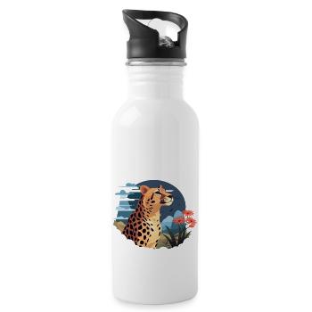 Leopard Portrait Tier Illustration TShirt - Trinkflasche mit integriertem Trinkhalm - Weiß - Rechts