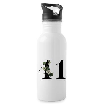 Nummer 41 Blumengrün - 41. Blumengeburtstag - Trinkflasche mit integriertem Trinkhalm - Weiß - Rechts