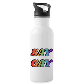 SAY GAY LGBTQ pride accessories - Water bottle with straw - white - Right