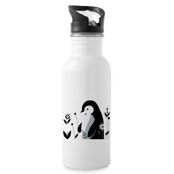 Penguin with flowers - Water bottle with straw - white - Right