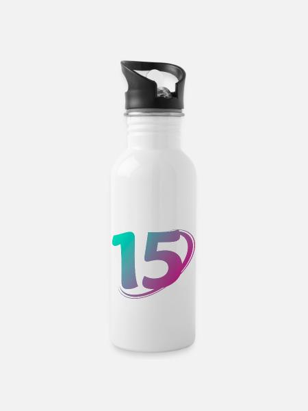 Numéro 15 multicolore - Gourde avec paille intégrée - blanc