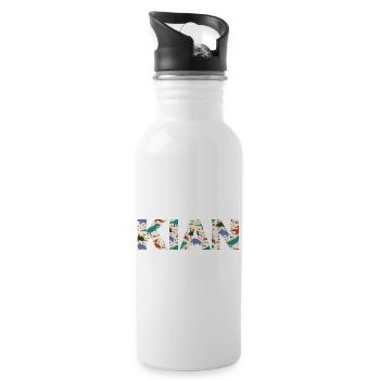 KIAN - Schöner Jungen Name mit Dinosaurier - Trinkflasche mit integriertem Trinkhalm - Weiß - Rechts