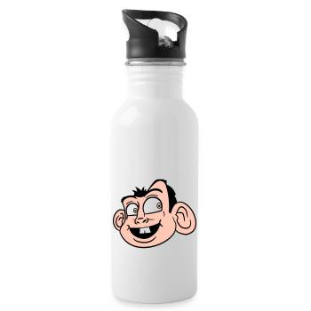 Affe Gesicht Süßer Niedlicher Kopf Lacht Glücklich - Trinkflasche mit integriertem Trinkhalm - Weiß - Rechts