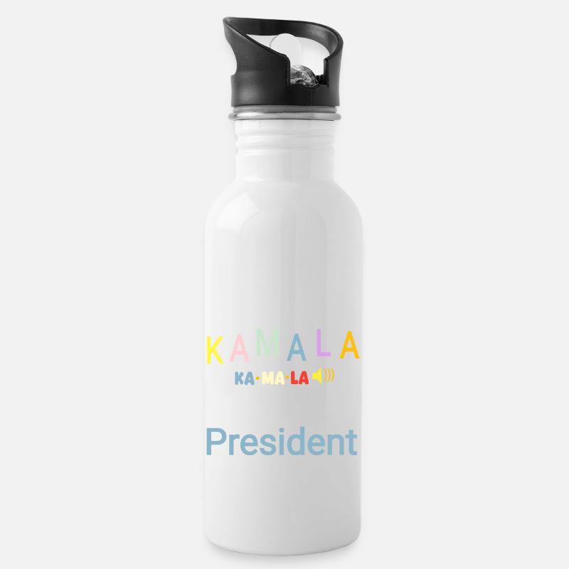 Schwer auszusprechen Kamala Präsident bunt - Trinkflasche mit integriertem Trinkhalm - Weiß