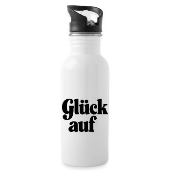Glück Auf Erzgebirge - Schlägel und Eisen - Trinkflasche mit integriertem Trinkhalm - Weiß - Rechts