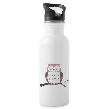Schläfrige Eule - Trinkflasche mit integriertem Trinkhalm - Weiß - Rechts