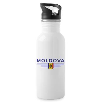 Moldau T-Shirt – Stolz auf Moldawien - Trinkflasche mit integriertem Trinkhalm - Weiß - Rechts