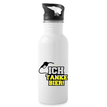 ich tanke bier 01 - Trinkflasche mit integriertem Trinkhalm - Weiß - Rechts