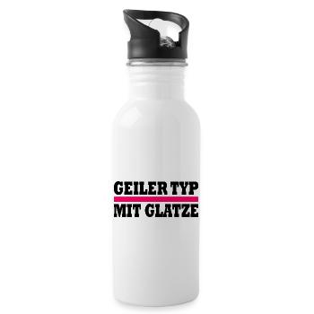 geiler typ mit glatze - Trinkflasche mit integriertem Trinkhalm - Weiß - Rechts