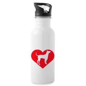 Big Dog Heart Love Symbol Silhouette Outline - Water bottle with straw - white - Right
