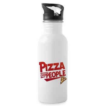 Pizza statt Leute - Trinkflasche mit integriertem Trinkhalm - Weiß - Rechts