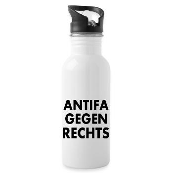 Antifa gegen rechts - Trinkflasche mit integriertem Trinkhalm - Weiß - Rechts