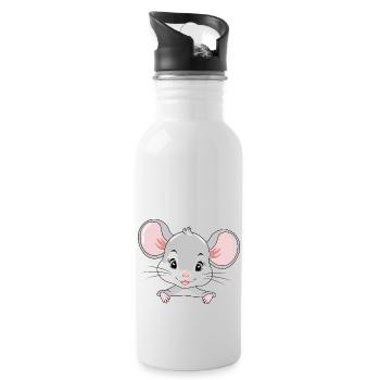 Cute peeking baby mouse - Water bottle with straw - white - Right