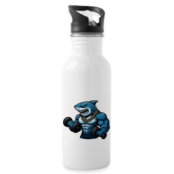 hai bodybuilder comic - Trinkflasche mit integriertem Trinkhalm - Weiß - Rechts