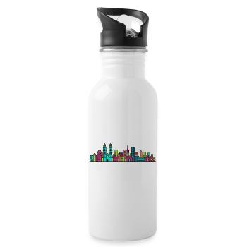 Zurich City Skyline Grossmunster Modern Art - Water bottle with straw - white - Right