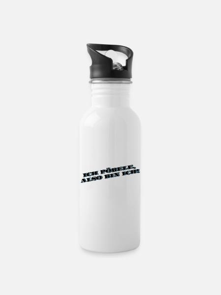 Was willste von mir? Geblieben um zu pöbeln - Trinkflasche mit integriertem Trinkhalm - Weiß