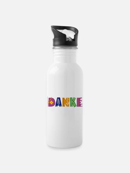 DANKE - Trinkflasche mit integriertem Trinkhalm - Weiß
