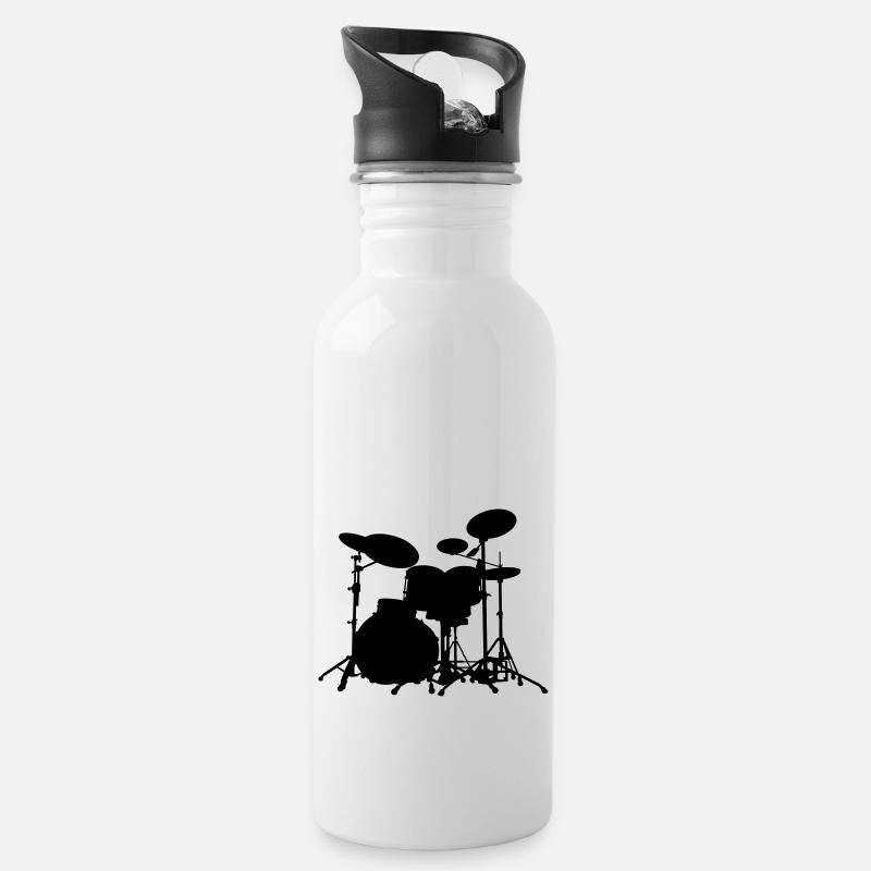 Schlagzeug - Drums - Trinkflasche mit integriertem Trinkhalm - Weiß