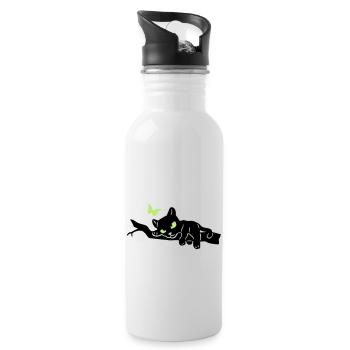 Panther auf Ast - Trinkflasche mit integriertem Trinkhalm - Weiß - Rechts