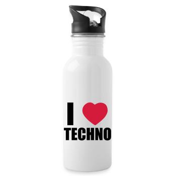 I LOVE TECHNO 2 - Trinkflasche mit integriertem Trinkhalm - Weiß - Rechts