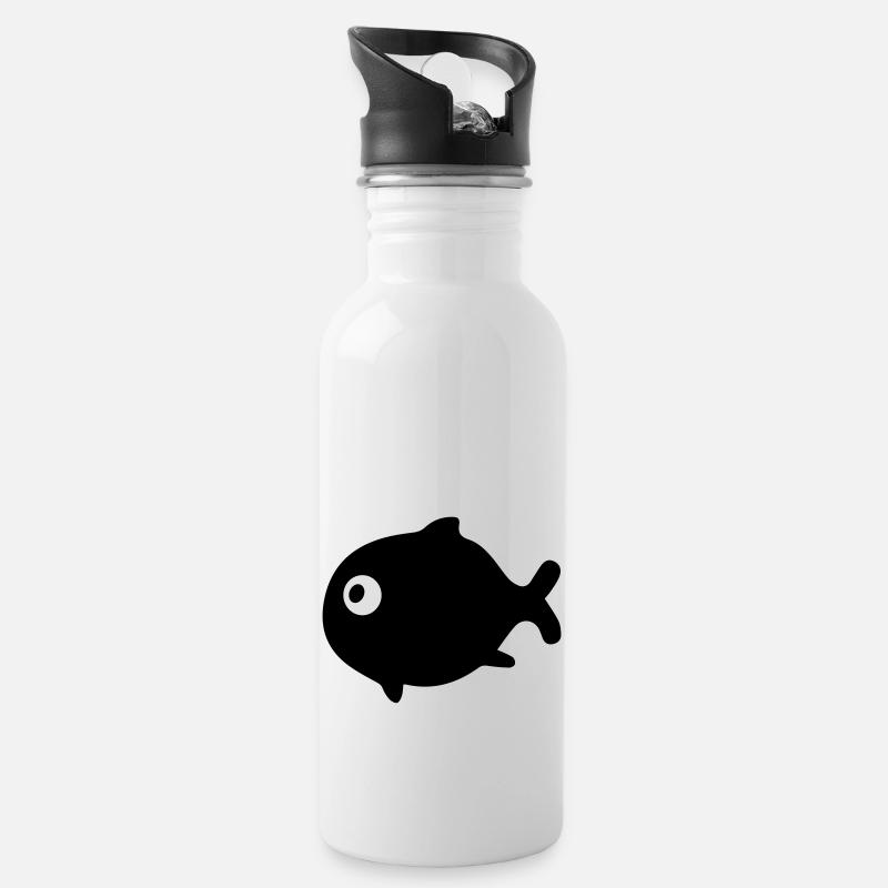 fish - Water bottle with straw - white