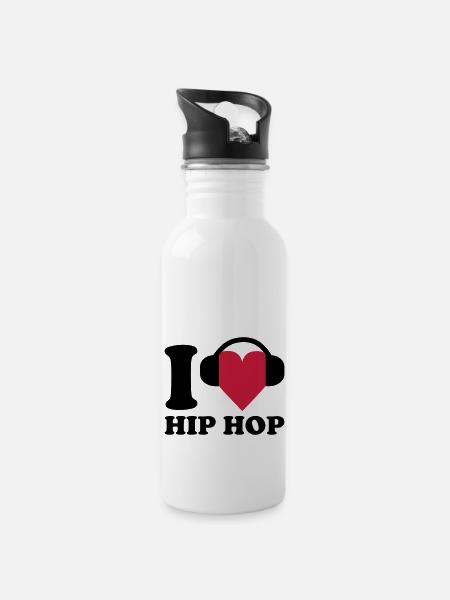 I love Music - Hip Hop - Trinkflasche mit integriertem Trinkhalm - Weiß