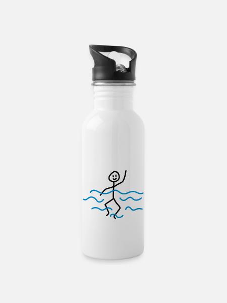 Schwimmer - Trinkflasche mit integriertem Trinkhalm - Weiß