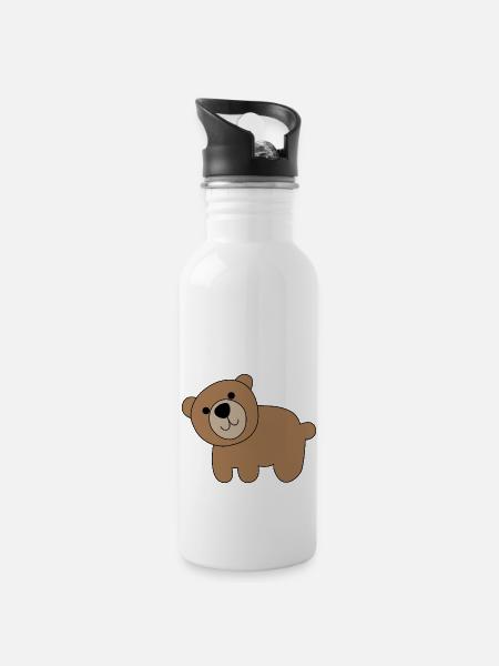 Bär - Trinkflasche mit integriertem Trinkhalm - Weiß