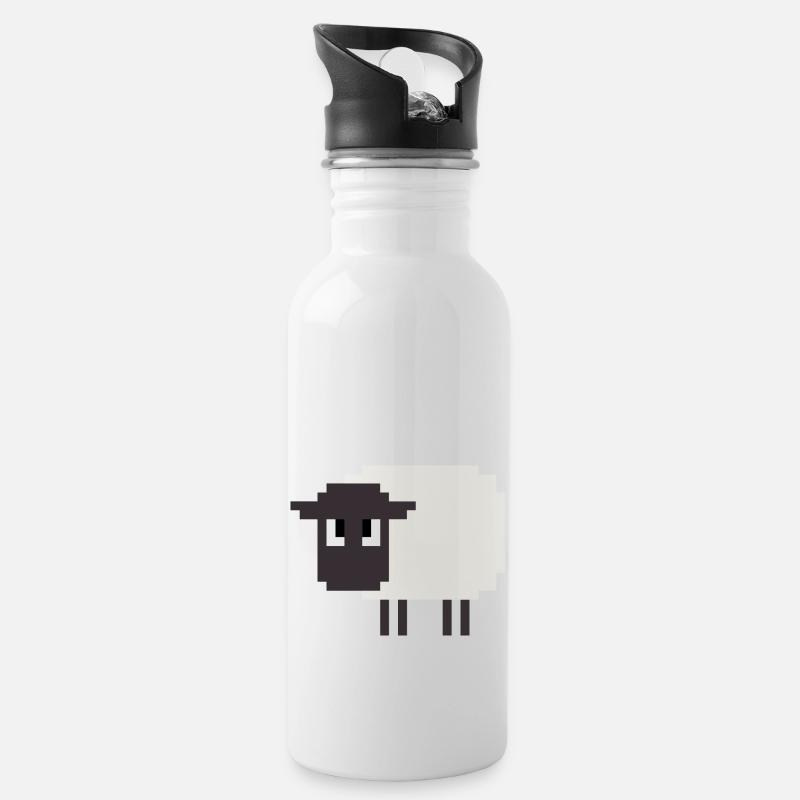 8 Bit Schaf - Trinkflasche mit integriertem Trinkhalm - Weiß