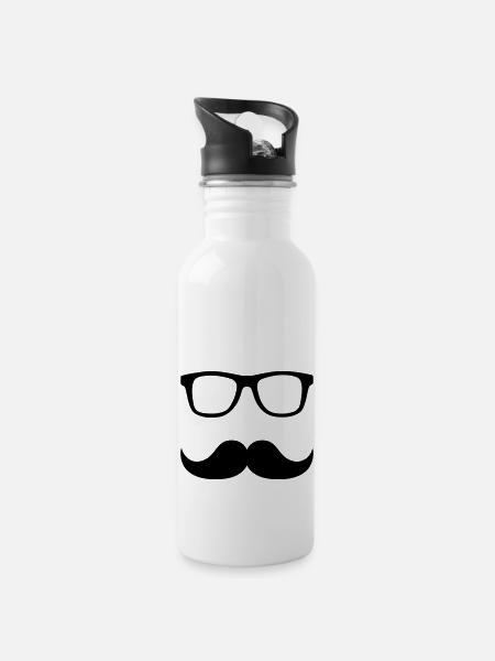 Mustache Brille - Trinkflasche mit integriertem Trinkhalm - Weiß