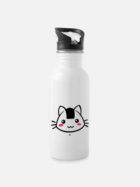 Onigiricat - chat onigiri - Gourde avec paille intégrée - blanc