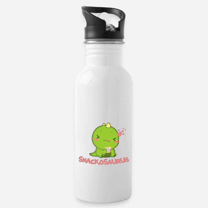 T-Shirt Snackosaurus Dinosaurier - Trinkflasche mit integriertem Trinkhalm - Weiß