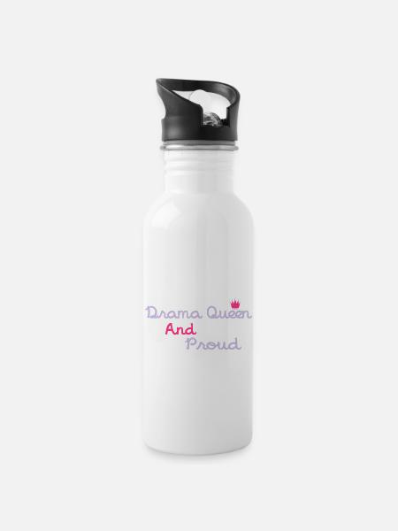 Drama Queen & Proud - Trinkflasche mit integriertem Trinkhalm - Weiß