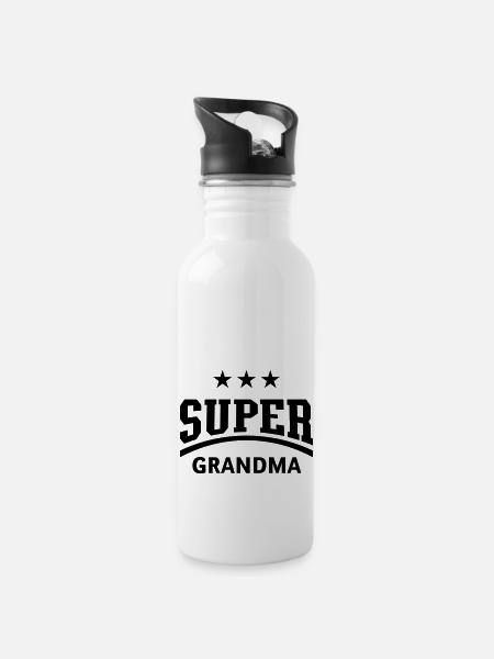 Super Oma - Trinkflasche mit integriertem Trinkhalm - Weiß